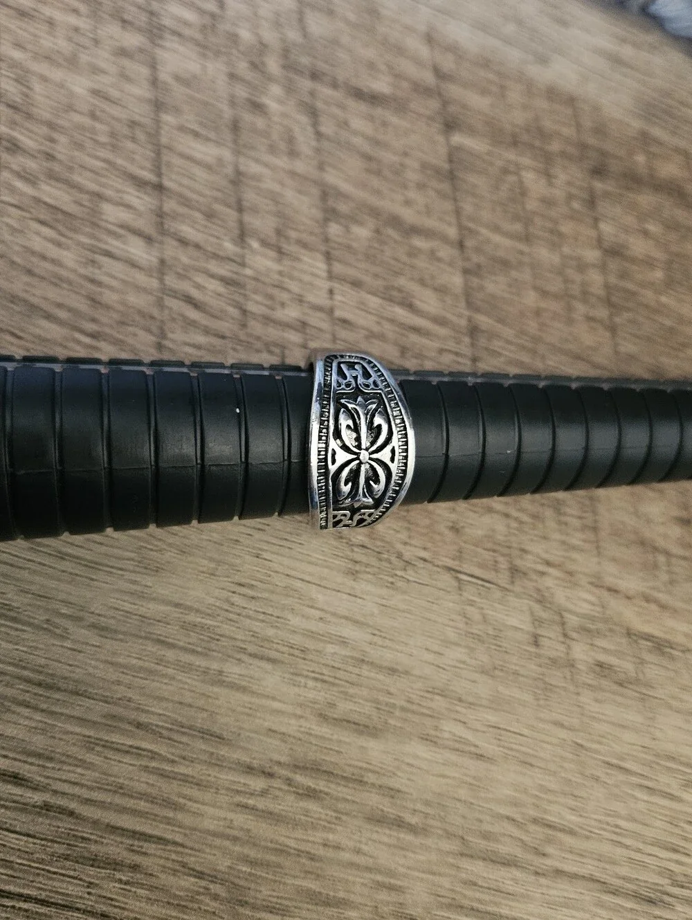 Black and Silver Men's Floral Band Ring
